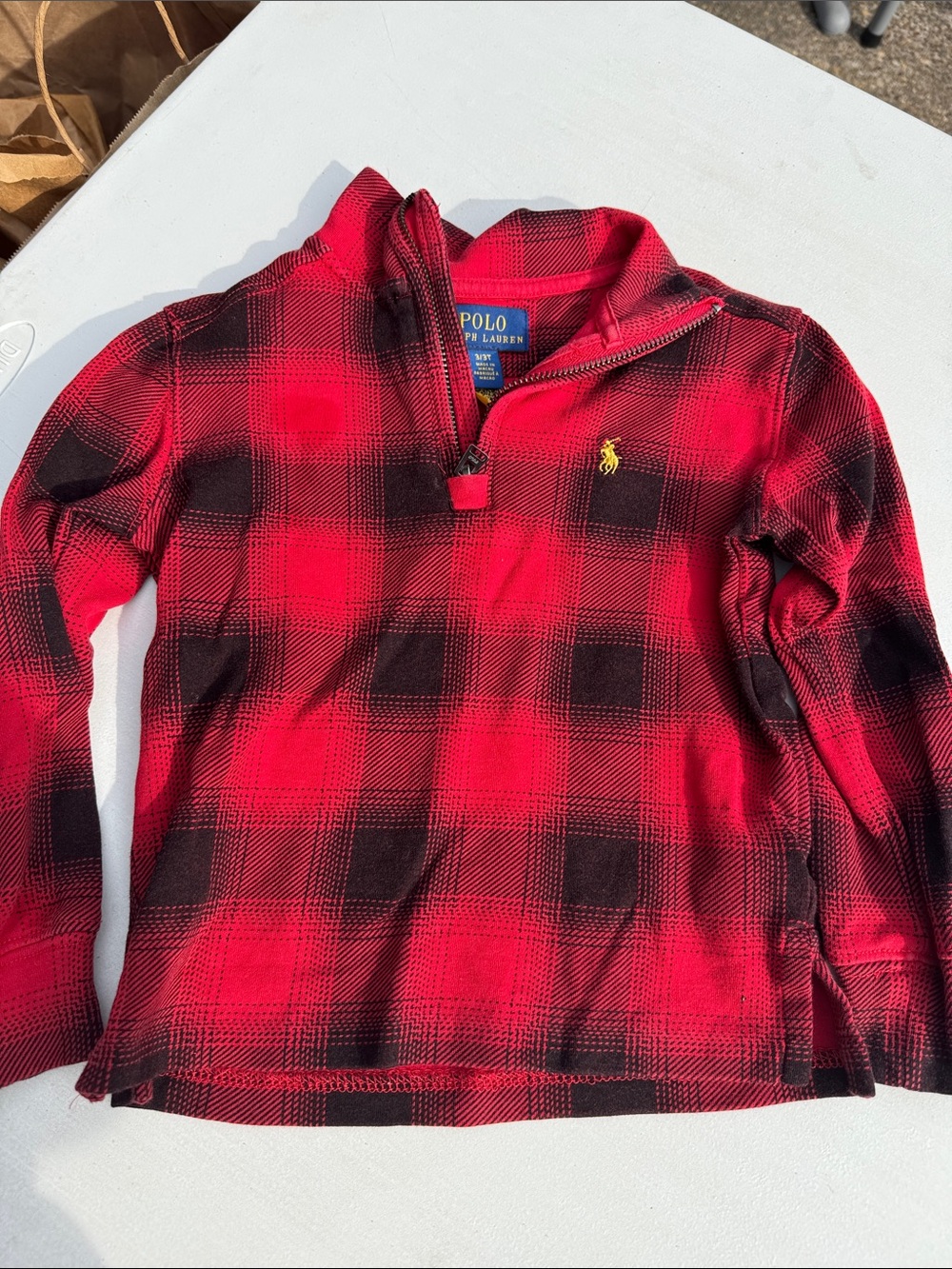 Polo by Ralph Lauren Red & Black Plaid Quarter-Zip Kids Pullover